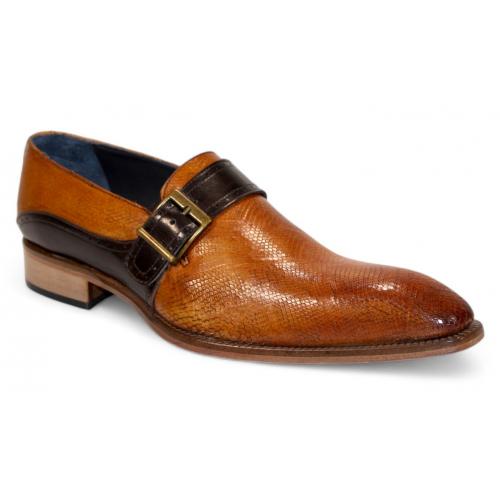 Duca Di Matiste "Sezze" Cognac/Chocolate Genuine Italian Calf Leather Snake Print Monk Strap Dress Shoes.